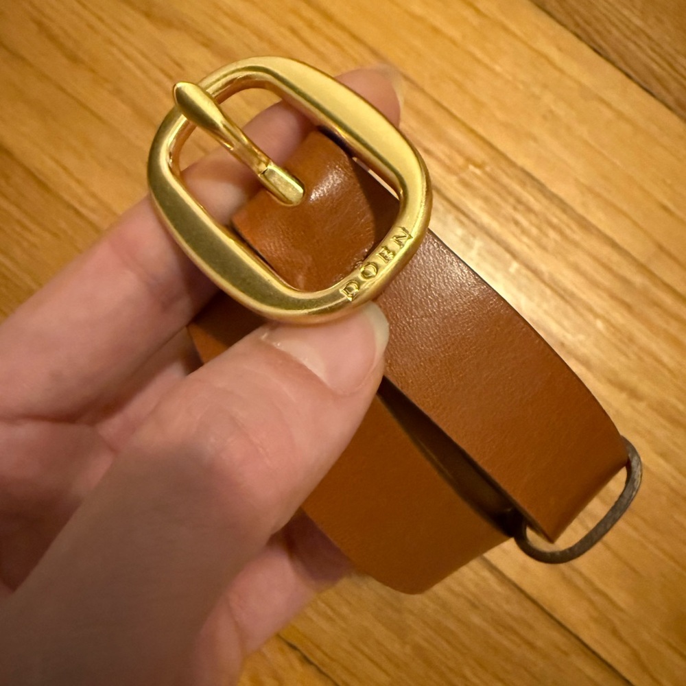 DÔEN Women’s Perth Belt in Cognac Brown Leather with Gold Buckle